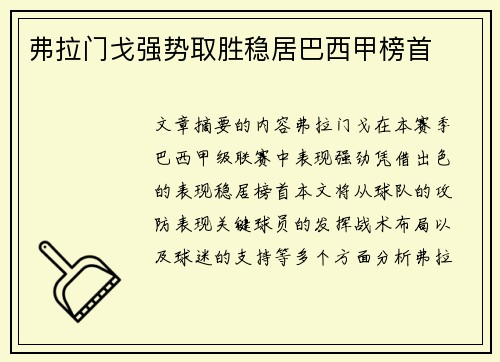 弗拉门戈强势取胜稳居巴西甲榜首